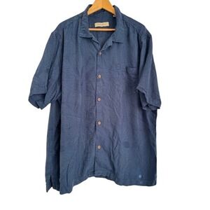 Tommy Bahama XXL Silk Rayon Shirt‎ Blue Leaf Print Button Up Mens